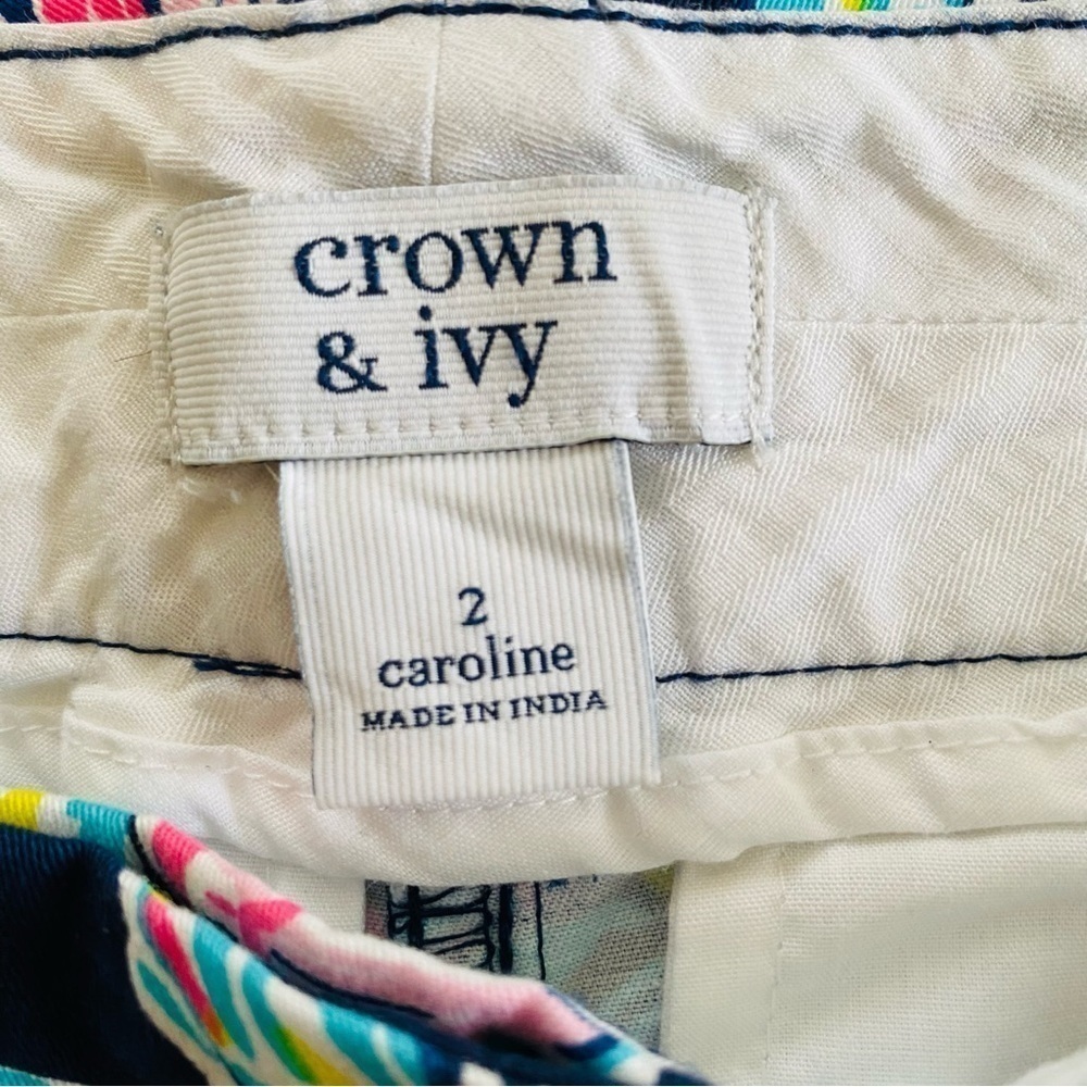 NWT Crown & Ivy Shorts Caroline Toucan Tropical Pink Navy Size 2 - Picture 5 of 6